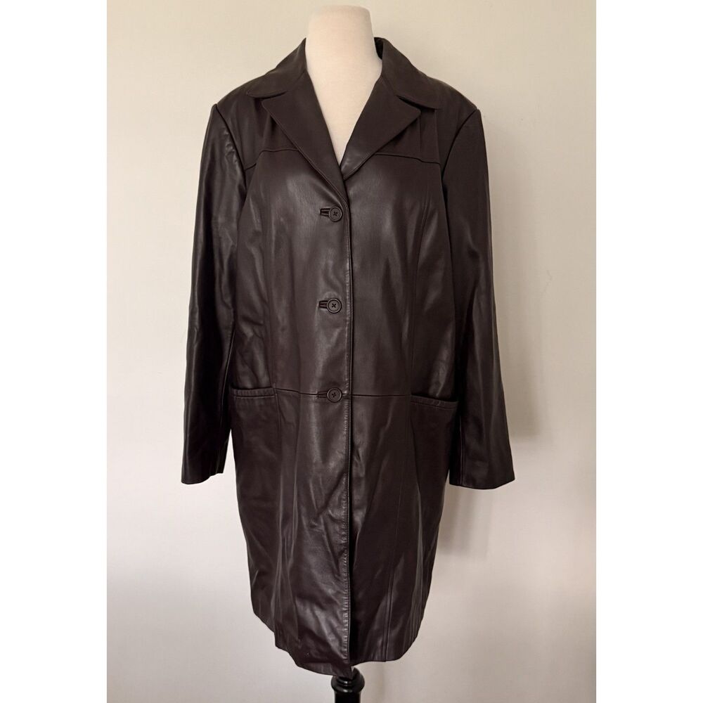 Preston & York Brown Genuine Lambskin Leather Long Trench Matrix Coat Jacket L